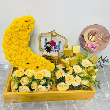 Ramadan Flower Arrangement with Crescent Moon LED